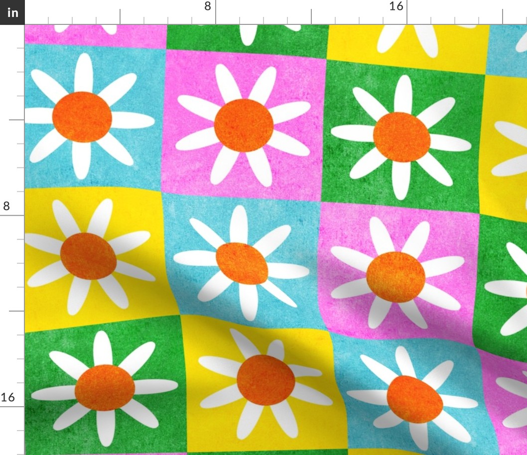 Checkerboard Daisies Large Scale