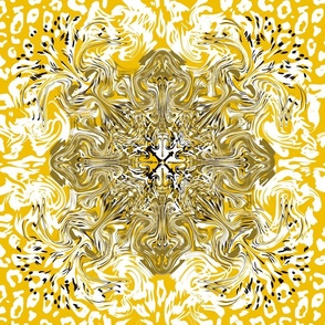 Black white and yellow-gold-abstract heritage pattern, marbled lace and leopard print (S)