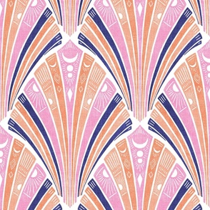 Decorative Fans in Pink, Orange and Blue on White - Large