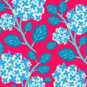 Blue Hydrangea Summer Blooms on Red Background | 20in