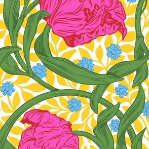William Morris-Inspired "Pimpernel" Art Nouveau Floral (Hot Pink Brights) (LARGE)