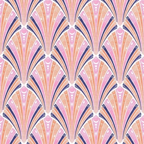 Decorative Fans in Pink, Orange and Blue on White - Medium