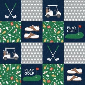 Play Golf - Golfing Patchwork - Clubs - Navy/Green - LAD24