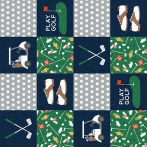 Play Golf - Golfing Patchwork - Clubs - Navy/Green - (90) LAD24
