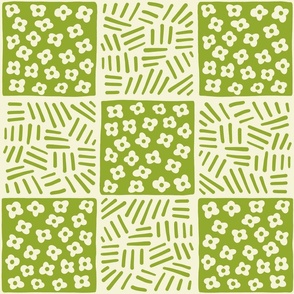 (LARGE) Meadow Floral Checkered Pattern in Olive Green