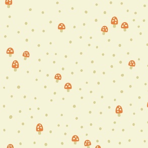 (SMALL) Minimalist Forest Mushroom and hand drawn polka dots on Eggshell White