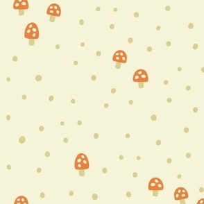 (MEDIUM) Minimalist Forest Mushroom and hand drawn polka dots on Eggshell White
