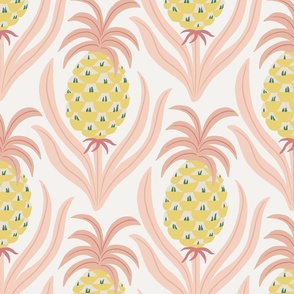 (L) Hollywood Pineapple Party - hand-drawn colorful graphic pineapples - yellow and pink on cream