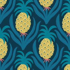 (L) Hollywood Pineapple Party - hand-drawn colorful graphic pineapples - yellow and blue