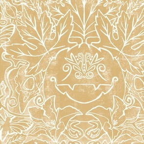 (large) Cottagecore Block Print Crazy Pumpkins beige honey