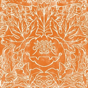 (large) Cottagecore Block Print Crazy Pumpkin orange white
