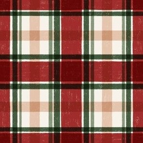 Classic Christmas Hand Drawn Plaid, 6in, red green and beige