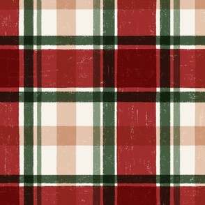 Classic Christmas Hand Drawn Plaid, 24in, red green and beige