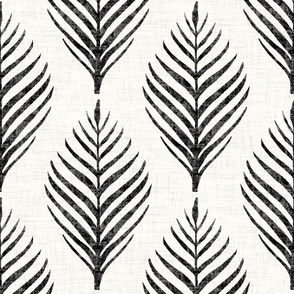 Linen Palm Frond in Black on Neutral Cream by michele_norris