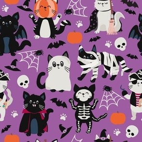 Medium Halloween Costumed Cats Purple