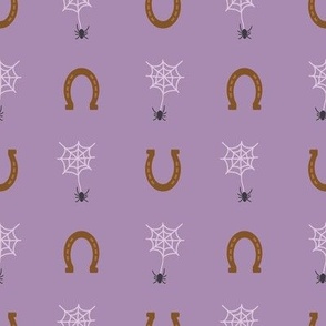 Western Cobwebs, Spiders and Horseshoes on Purple (sm)