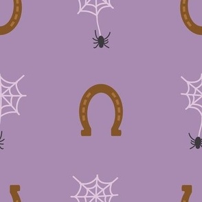 Western Cobwebs, Spiders and Horseshoes on Purple (med)
