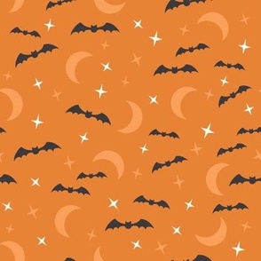 Halloween Bats, Moons and Star on Orange (med)