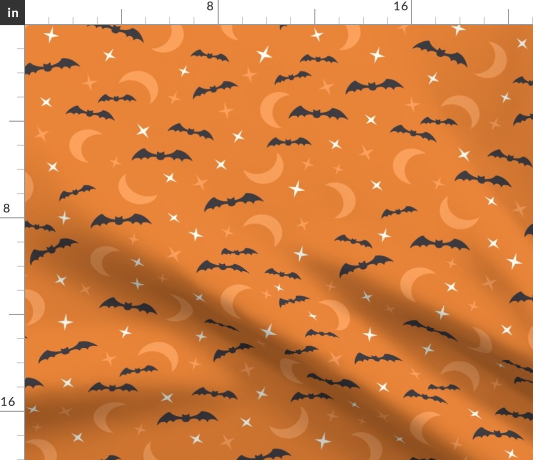 Halloween Bats, Moons and Star on Orange (lg)