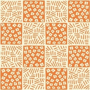 (SMALL) Meadow Floral Checkered Pattern in Rust Orange