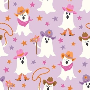 Halloween Cowboy and Cowgirl Ghosts on Dusty Purple (med)
