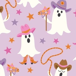 Halloween Cowboy and Cowgirl Ghosts on Dusty Purple (lg)