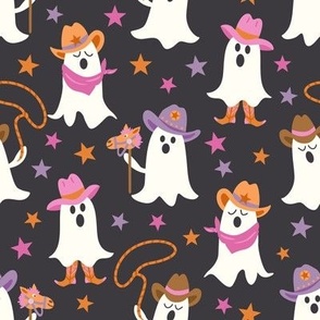Halloween Cowboy and Cowgirl Ghosts on Dark Gray (med)