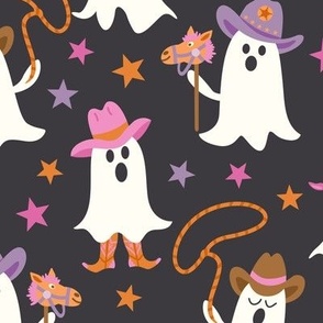 Halloween Cowboy and Cowgirl Ghosts on Dark Gray (lg)