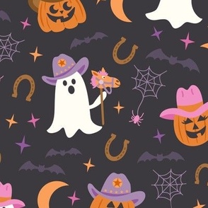 Halloween Cowboy and Cowgirl Ghosts and Jack-o-lanterns (lg)