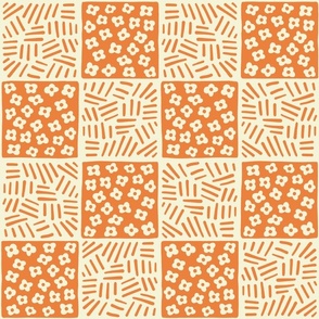 (MEDIUM) Meadow Floral Checkered Pattern in Rust Orange