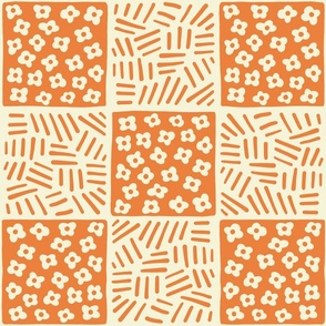 (LARGE) Meadow Floral Checkered Pattern in Rust Orange
