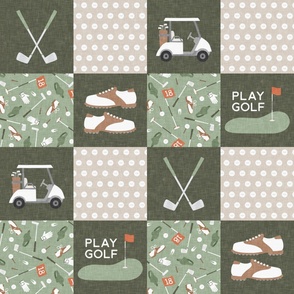 Play Golf - Golfing Patchwork - Clubs - sage green -  LAD24