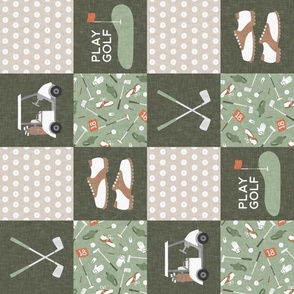 Play Golf - Golfing Patchwork - Clubs - sage green - (90) LAD24