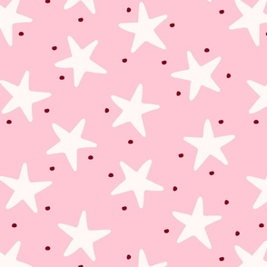 Fourth of July USA Party Stars Hand Drawn - (MEDIUM) - White on Pink Background
