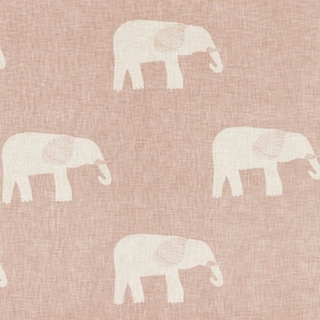 Elephants large on rose gold - Girl room wallpaper - Pink elephant - linen texture