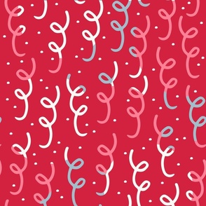 Fourth of July Hand Drawn Confetti  - (MEDIUM) - Pink Blue and White on Red Background