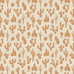 Desert Cactus in Warm Orange on Soft Tan - Small Scale