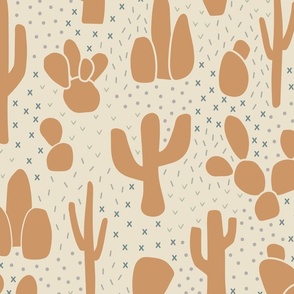 Desert Cactus in Warm Orange on Soft Tan - Large Scale