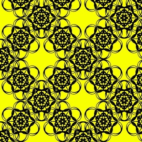 Fluorescent Yelloow Black Trellis Floral