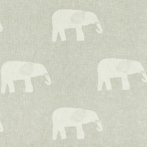 elephants large on sage green - hand drawn elephant wallpaper - safari animals 