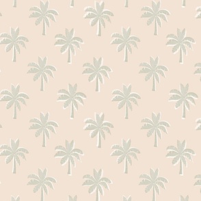 sage and off white palm trees over taupe medium  - No texture - hand drawn tropical - pink peach girl room decor