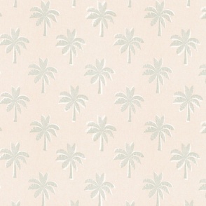 Large sage and off white palm trees over taupe pink with linen texture medium