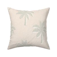 Large sage and off white palm trees over taupe with linen texture