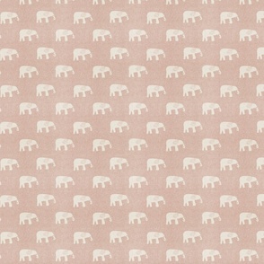 elephants small on rose gold  - Pink elephant - linen texture - quilting fabric - girl quilt