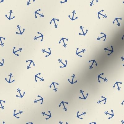 S. Anchor Toss, Navy Blue Anchors on cream white nautical coastal, small scale