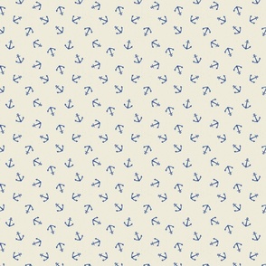 S. Anchor Toss, Navy Blue Anchors on cream white nautical coastal, small scale