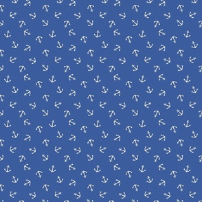 S. Anchor Toss, Cream white Anchors on Navy Blue nautical coastal, small scale