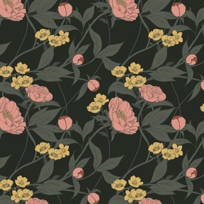 Peonies And Buttercups - Black