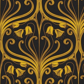 Art nouveau style floral ogee pattern black and gold 