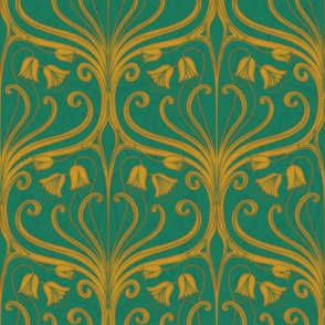 Art nouveau style floral ogee pattern emerald green and gold